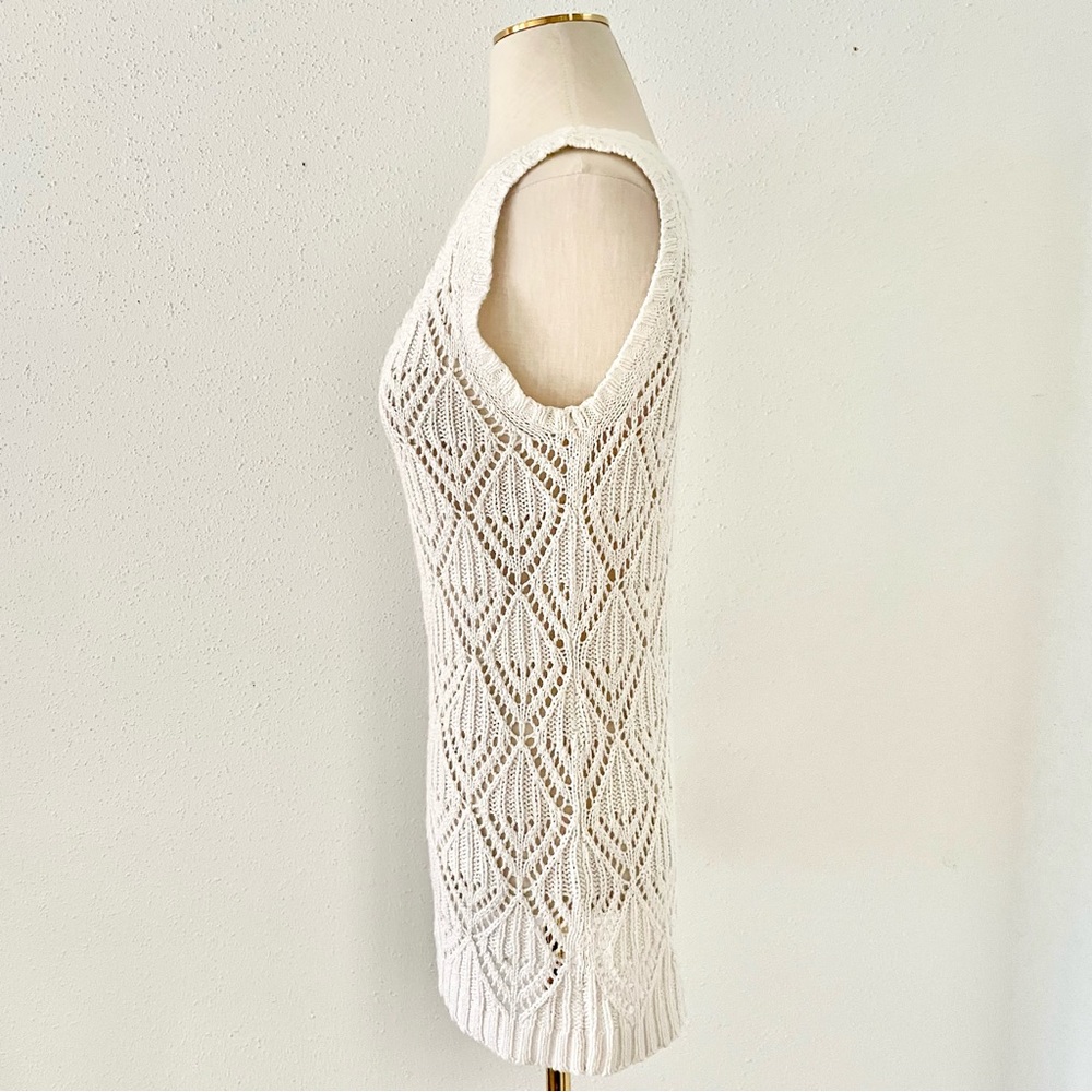 ANN TAYLOR LOFT Women's sz Medium Cream Crochet Knit Sleeveless Tunic Top Beach - Picture 4 of 6